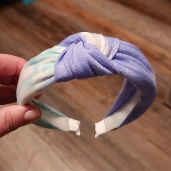 Groovy Blue and Green Tie Dye Top Knot Headband - Picture 3 of 3